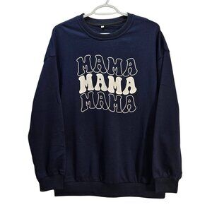 NWOT | Navy Blue Mama  Graphic Print Crew Neck Fleece Oversized Sweatshirt Small